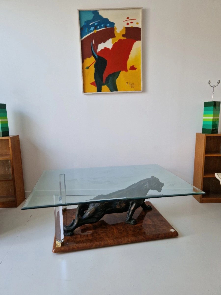 Claude DALLE pour MAISON ROMÉO Paris Table basse Panthère 1970 Design Français-photo-1