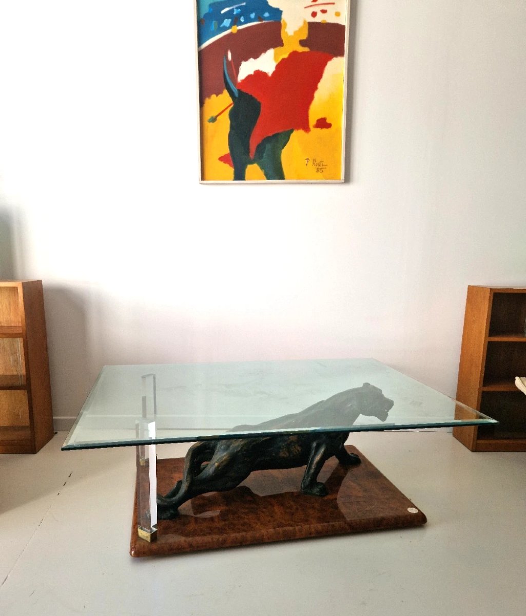 Claude DALLE pour MAISON ROMÉO Paris Table basse Panthère 1970 Design Français-photo-3