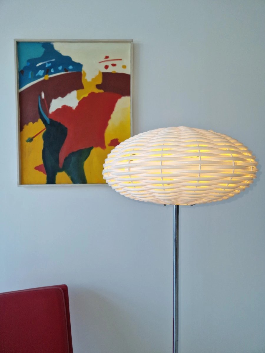 Lampadaire tissé « cocon » de style moderne du milieu du siècle, design intérieur des années 19-photo-2