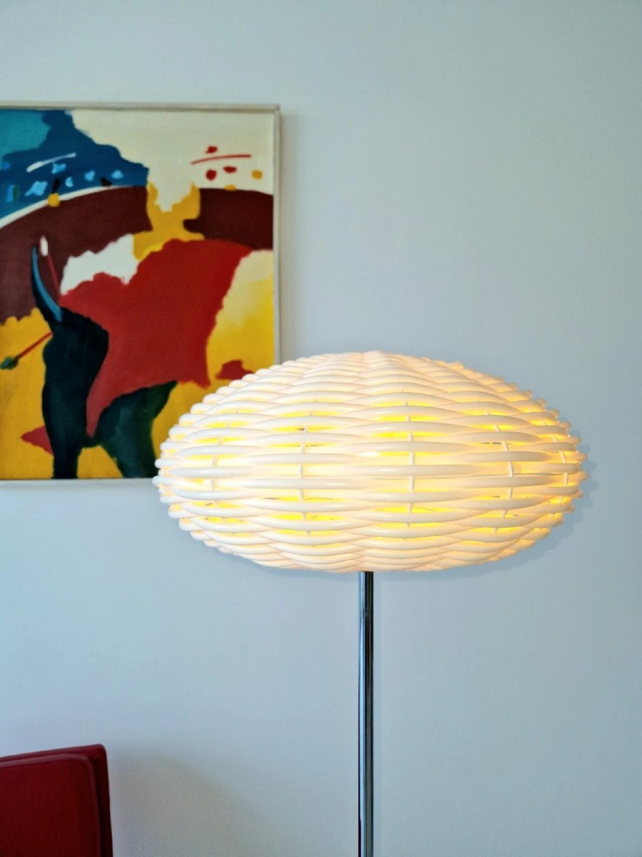 Lampadaire tissé « cocon » de style moderne du milieu du siècle, design intérieur des années 19-photo-2