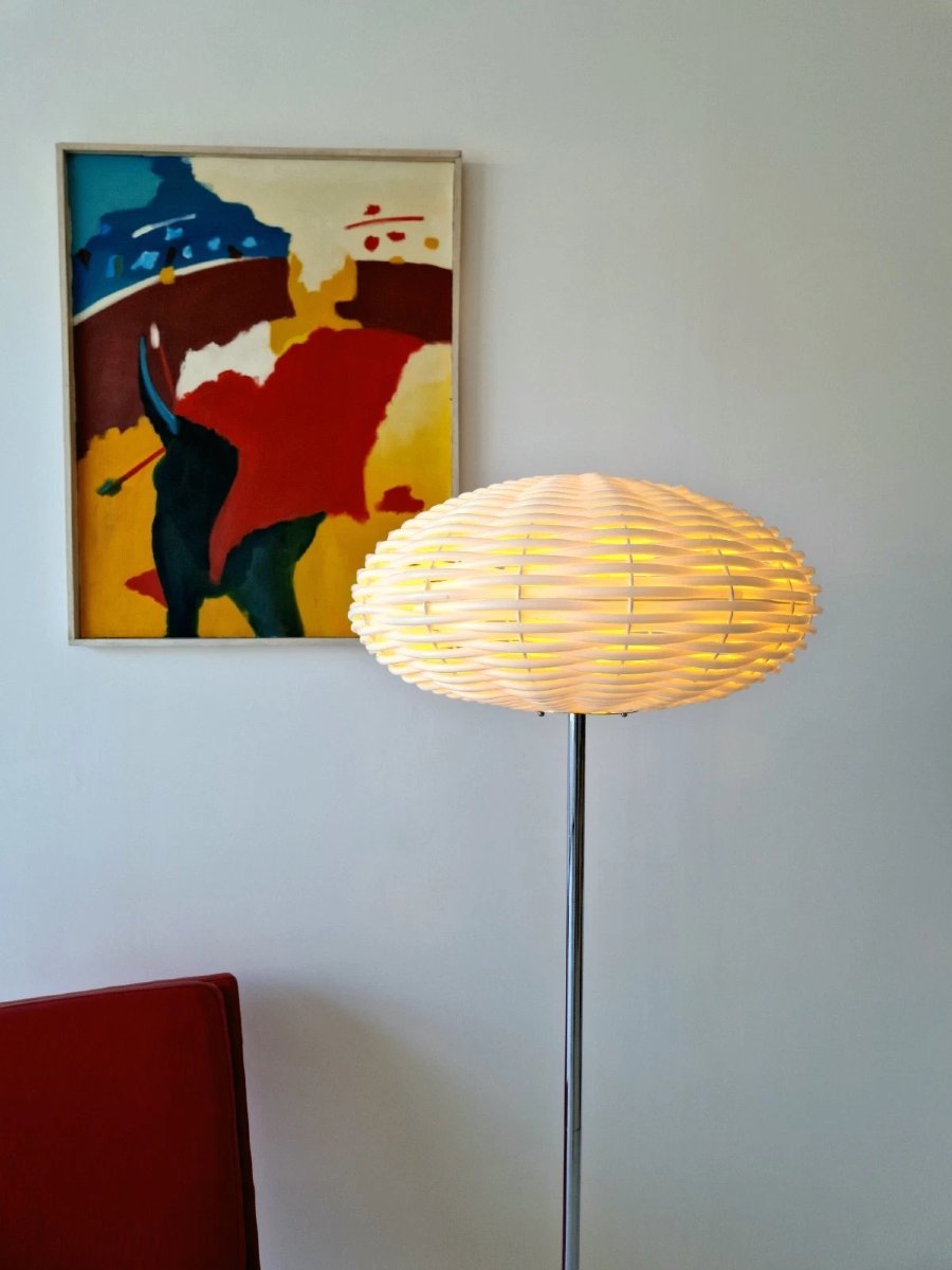 Lampadaire tissé « cocon » de style moderne du milieu du siècle, design intérieur des années 19-photo-3