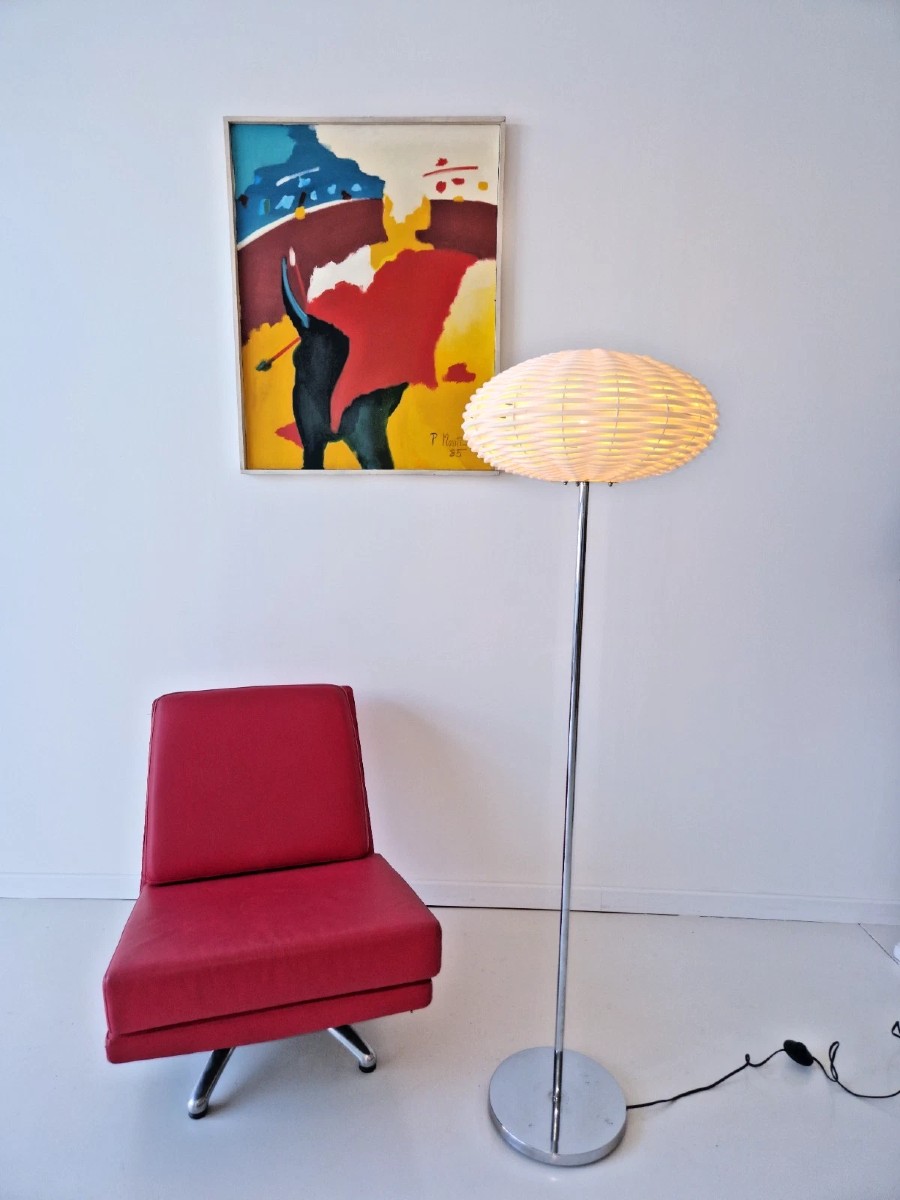 Lampadaire tissé « cocon » de style moderne du milieu du siècle, design intérieur des années 19