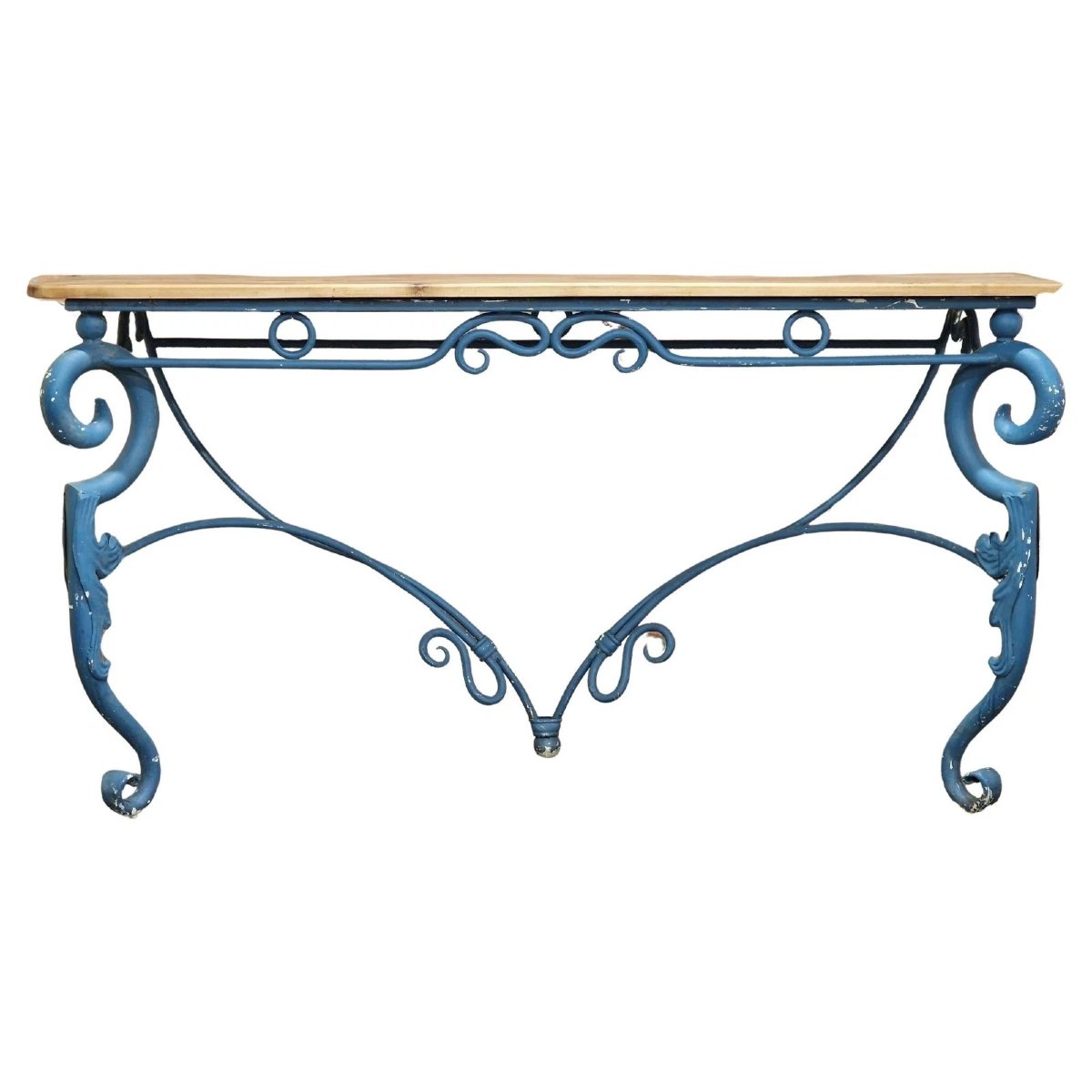 French-style Console Table In Vintage Blue Metal-photo-2