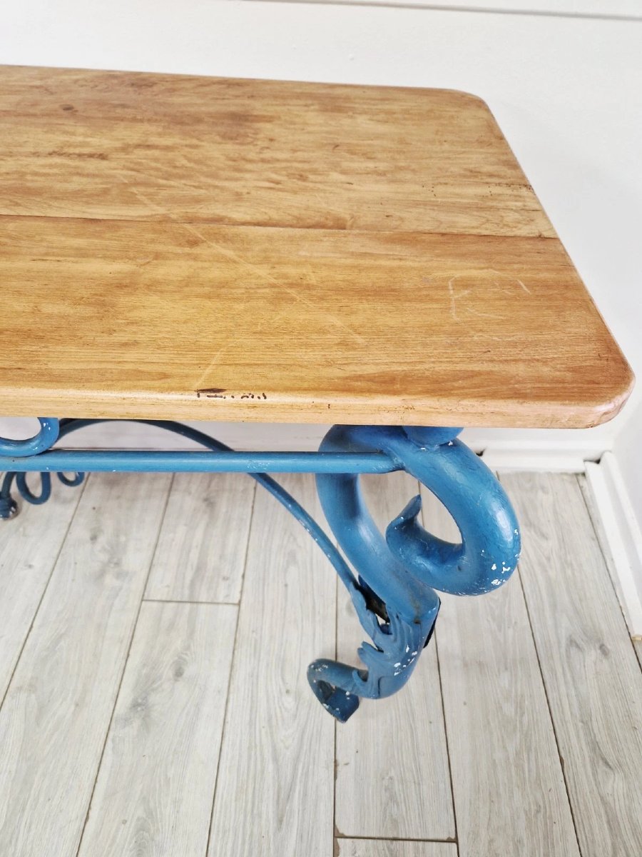 French-style Console Table In Vintage Blue Metal-photo-4