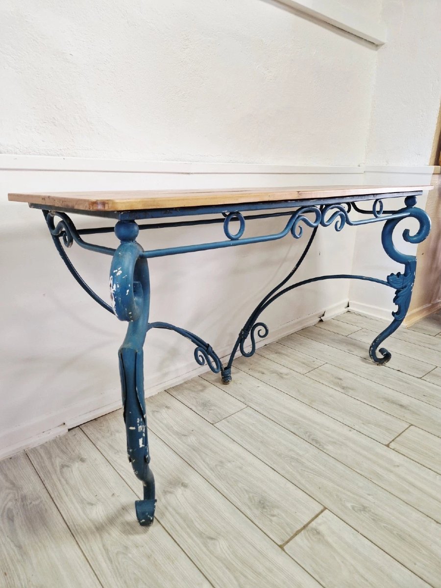 French-style Console Table In Vintage Blue Metal-photo-1