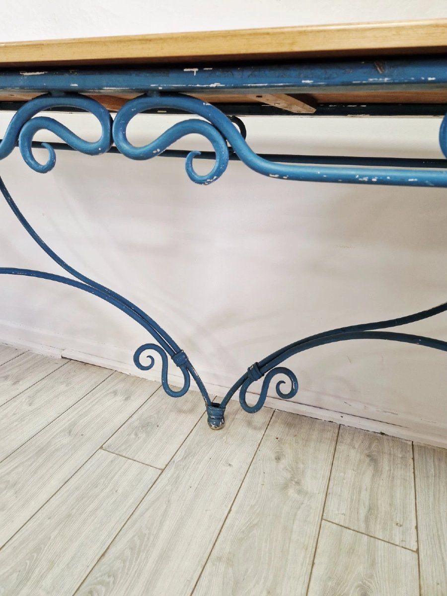 French-style Console Table In Vintage Blue Metal-photo-2