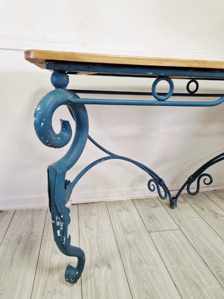 French-style Console Table In Vintage Blue Metal-photo-7