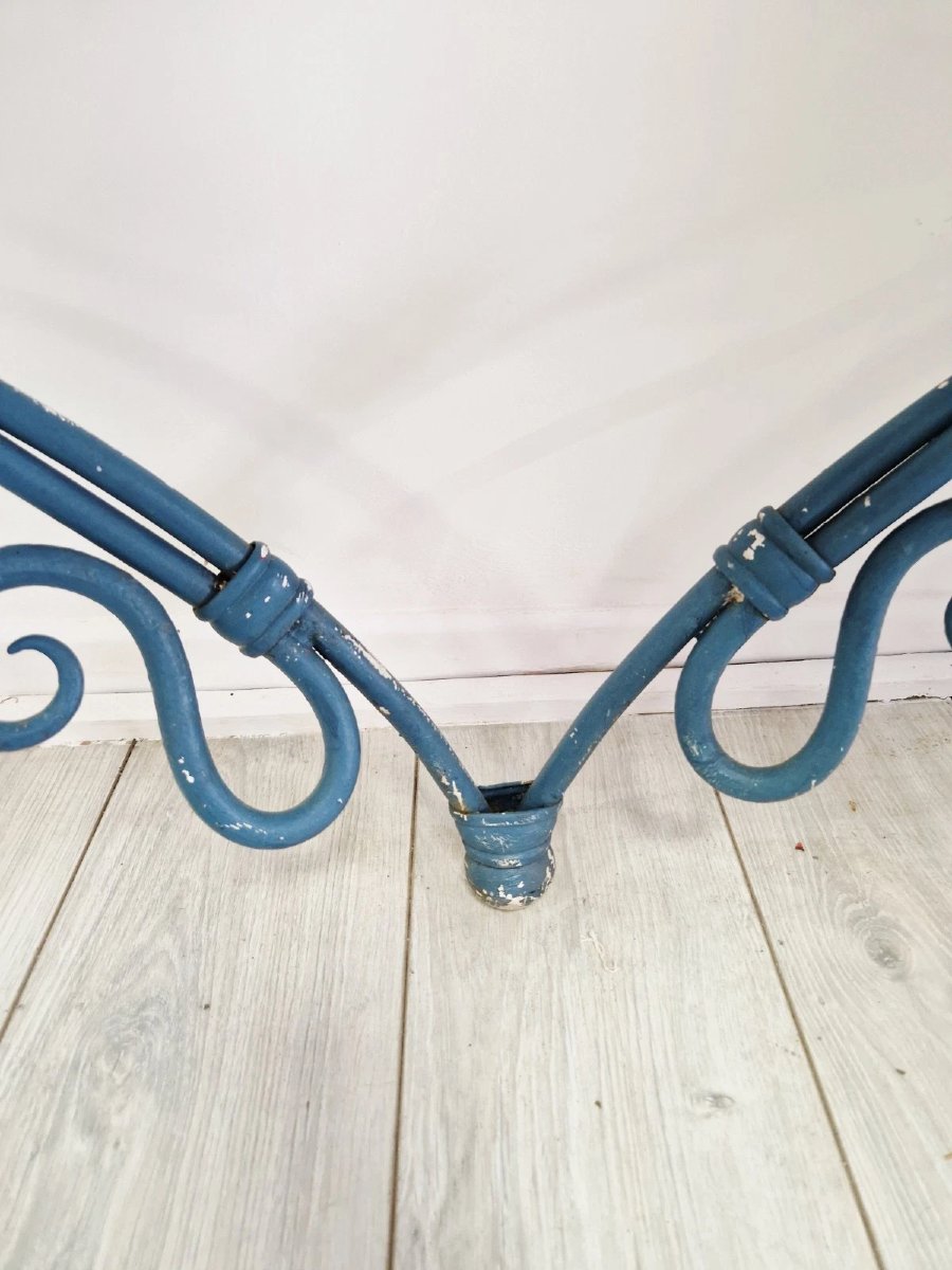 French-style Console Table In Vintage Blue Metal-photo-8