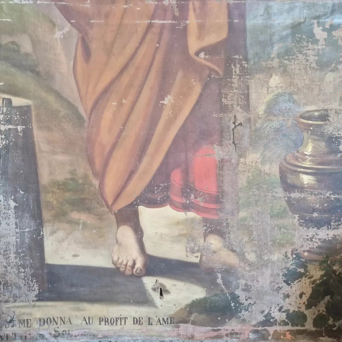 Grande peinture à l'huile ancienne représentant saint Matthias l'apôtre, XVIIIe siècle-photo-1