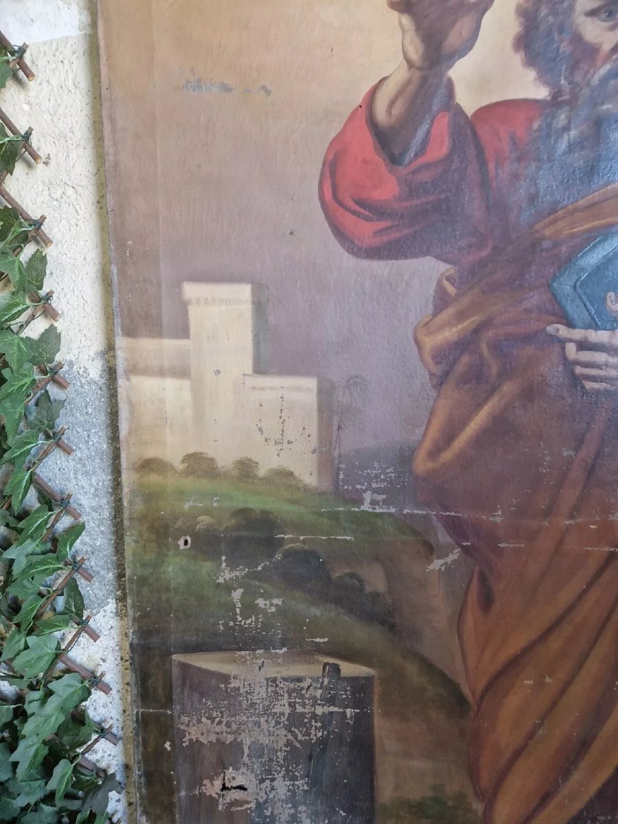 Grande peinture à l'huile ancienne représentant saint Matthias l'apôtre, XVIIIe siècle-photo-5