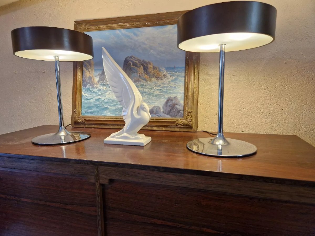 Paire de lampes Malibu vintage, style rétro années 1970.-photo-1
