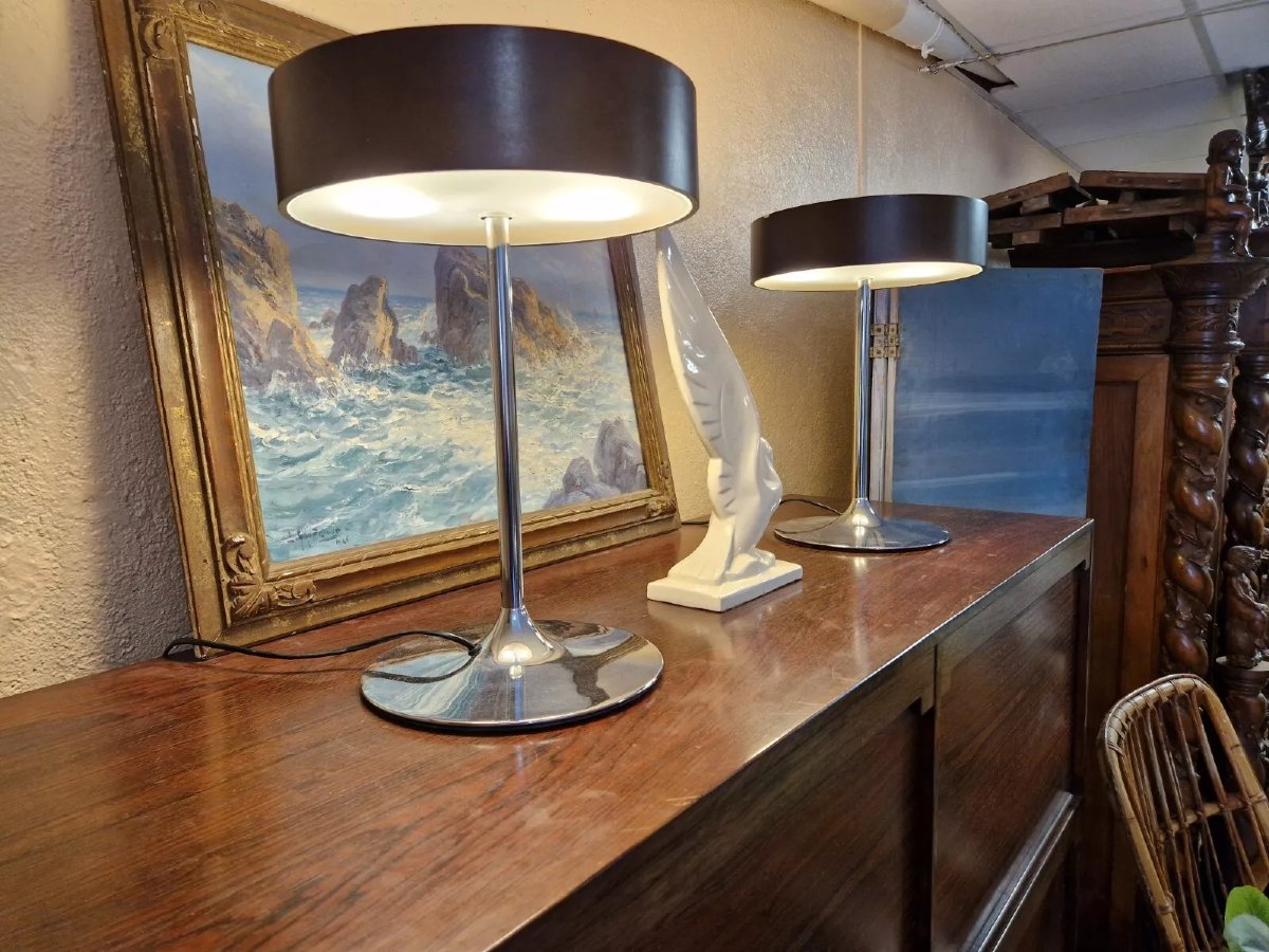 Paire de lampes Malibu vintage, style rétro années 1970.-photo-4
