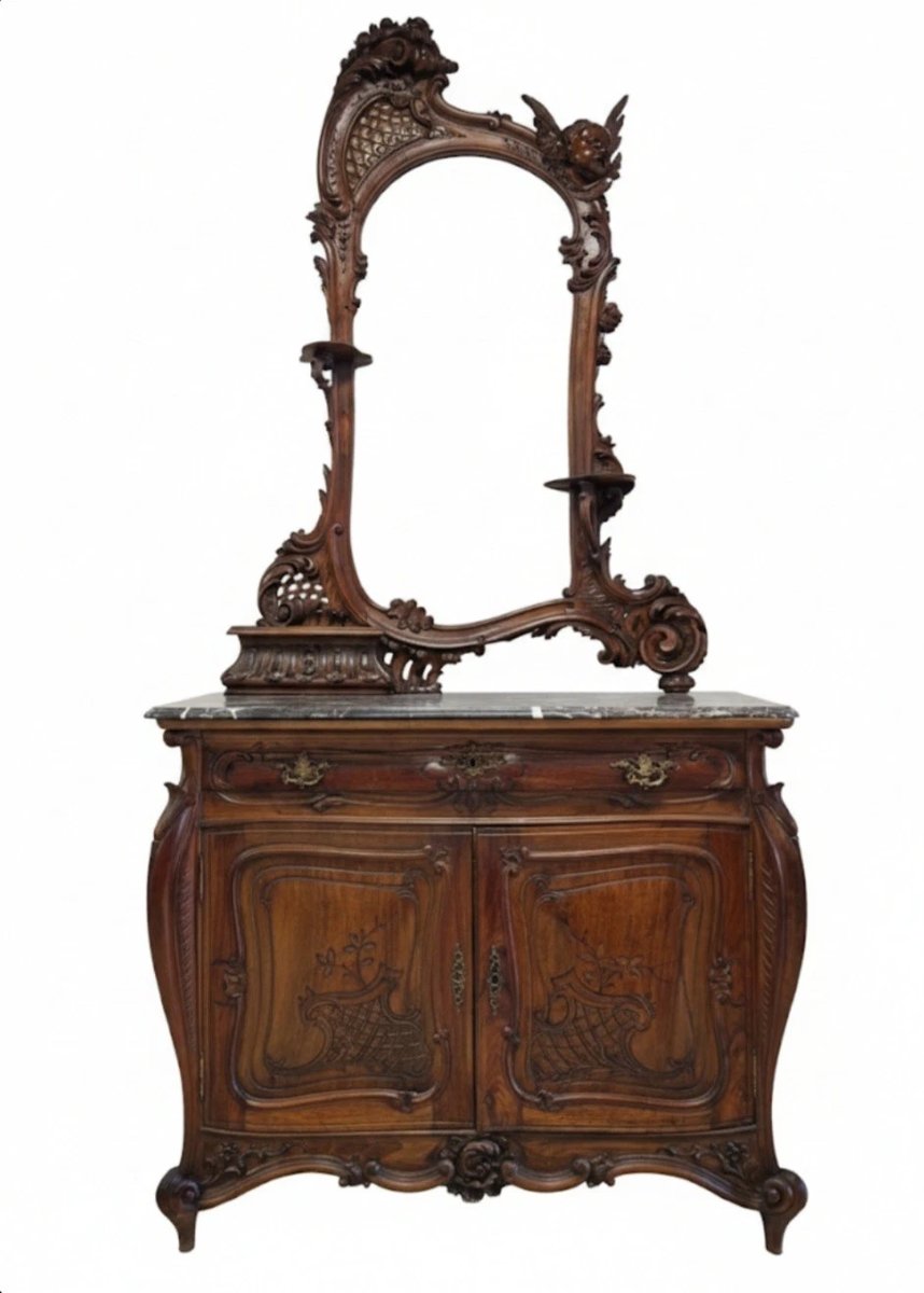 Ensemble de chambre à coucher italien Art nouveau ancien avec détails baroques-photo-2