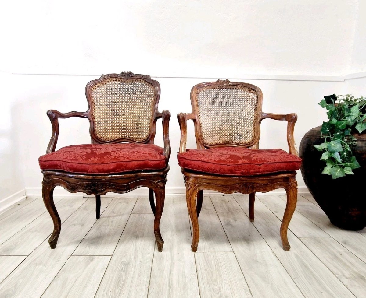 Fauteuils anciens en cane français, style Louis XVI, château du XVIIIe siècle-photo-4