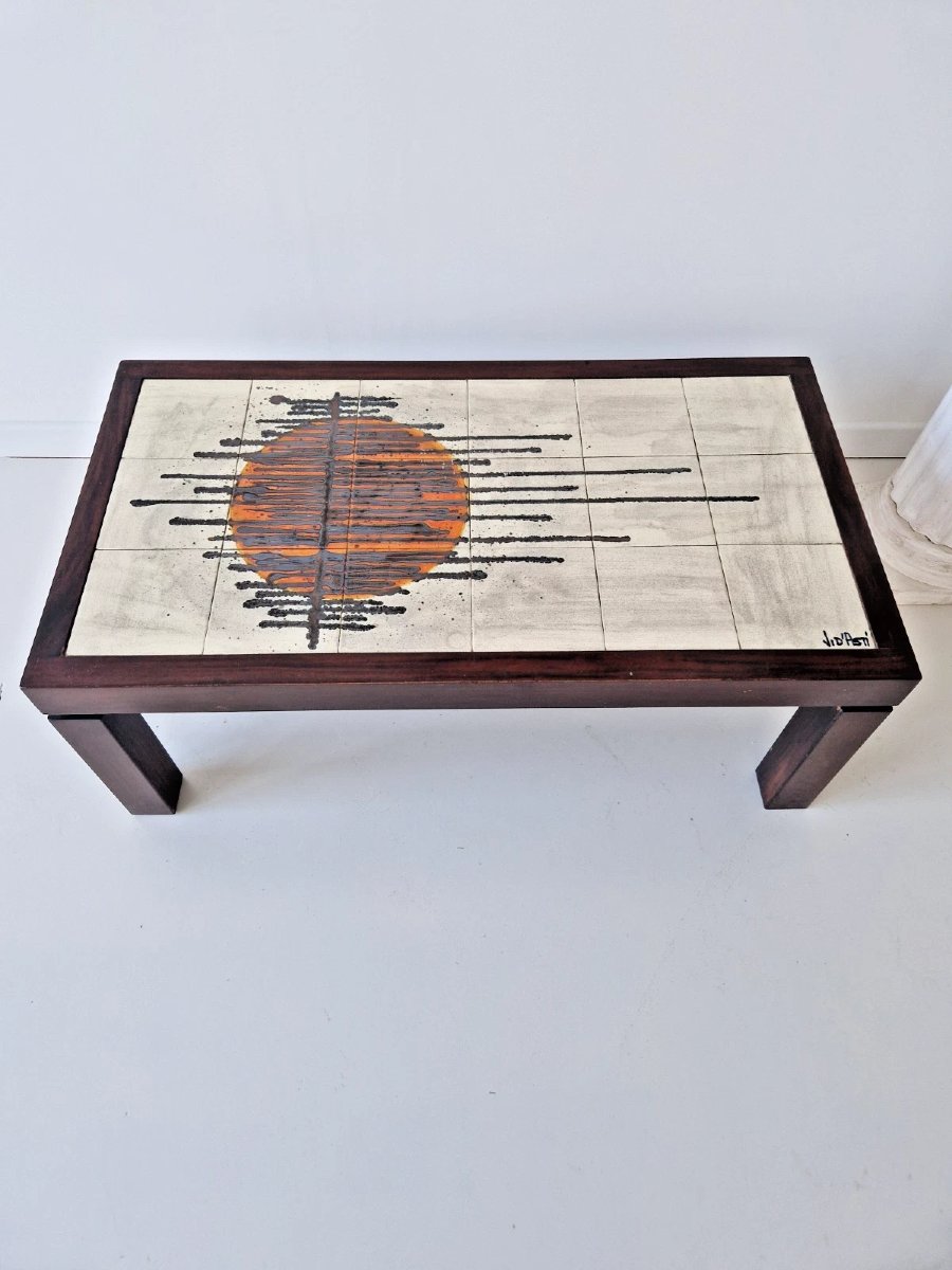 Mid-century Coffee Table With Tiled Top, Juliette d'Asti Style, 1960s, Design By I-photo-3