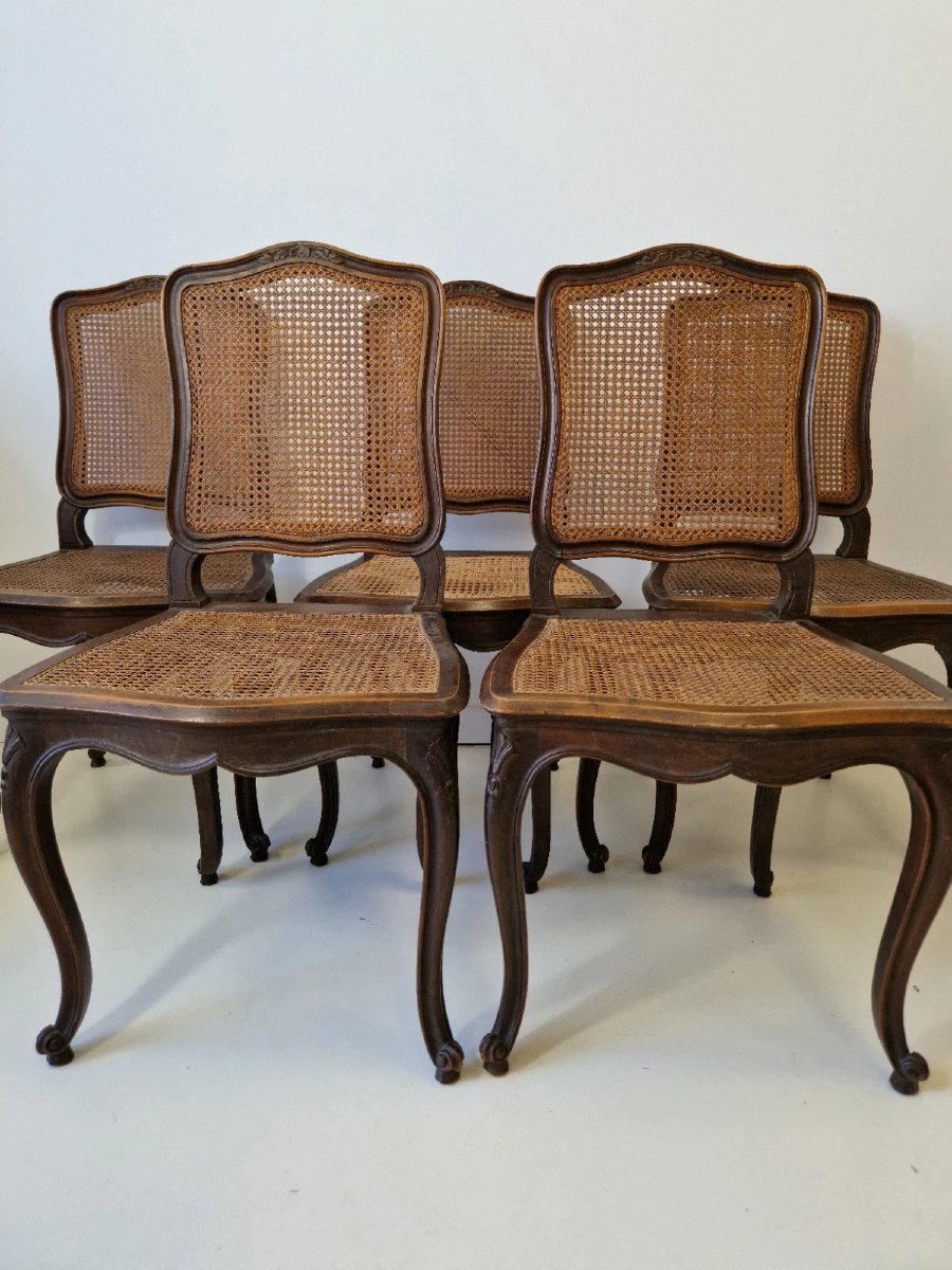Set Of 6 Antique Provencal Dining Chairs With Rattan Backs, Louis X Style-photo-4