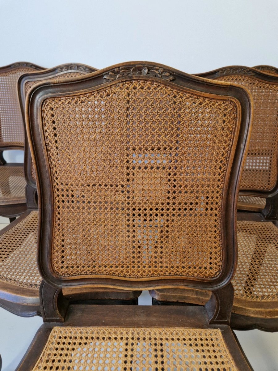 Set Of 6 Antique Provencal Dining Chairs With Rattan Backs, Louis X Style-photo-1