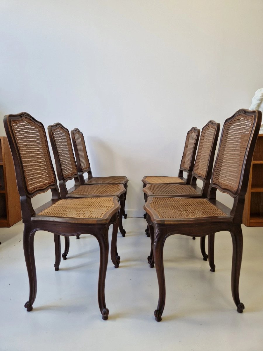 Set Of 6 Antique Provencal Dining Chairs With Rattan Backs, Louis X Style-photo-2