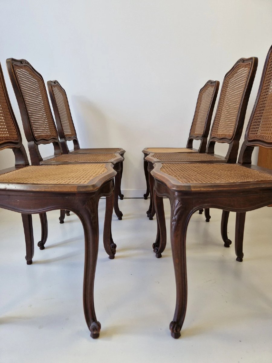 Set Of 6 Antique Provencal Dining Chairs With Rattan Backs, Louis X Style-photo-3