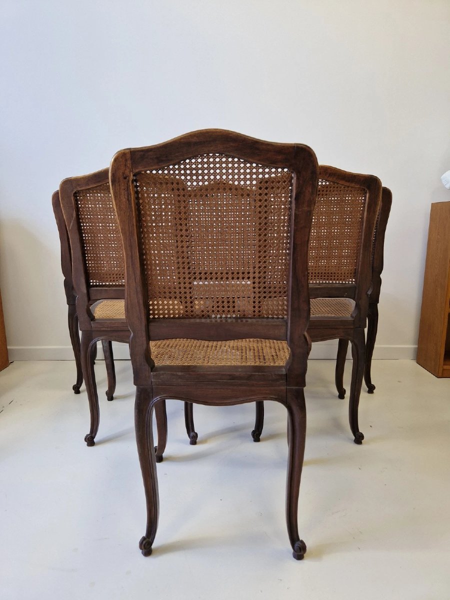 Set Of 6 Antique Provencal Dining Chairs With Rattan Backs, Louis X Style-photo-4