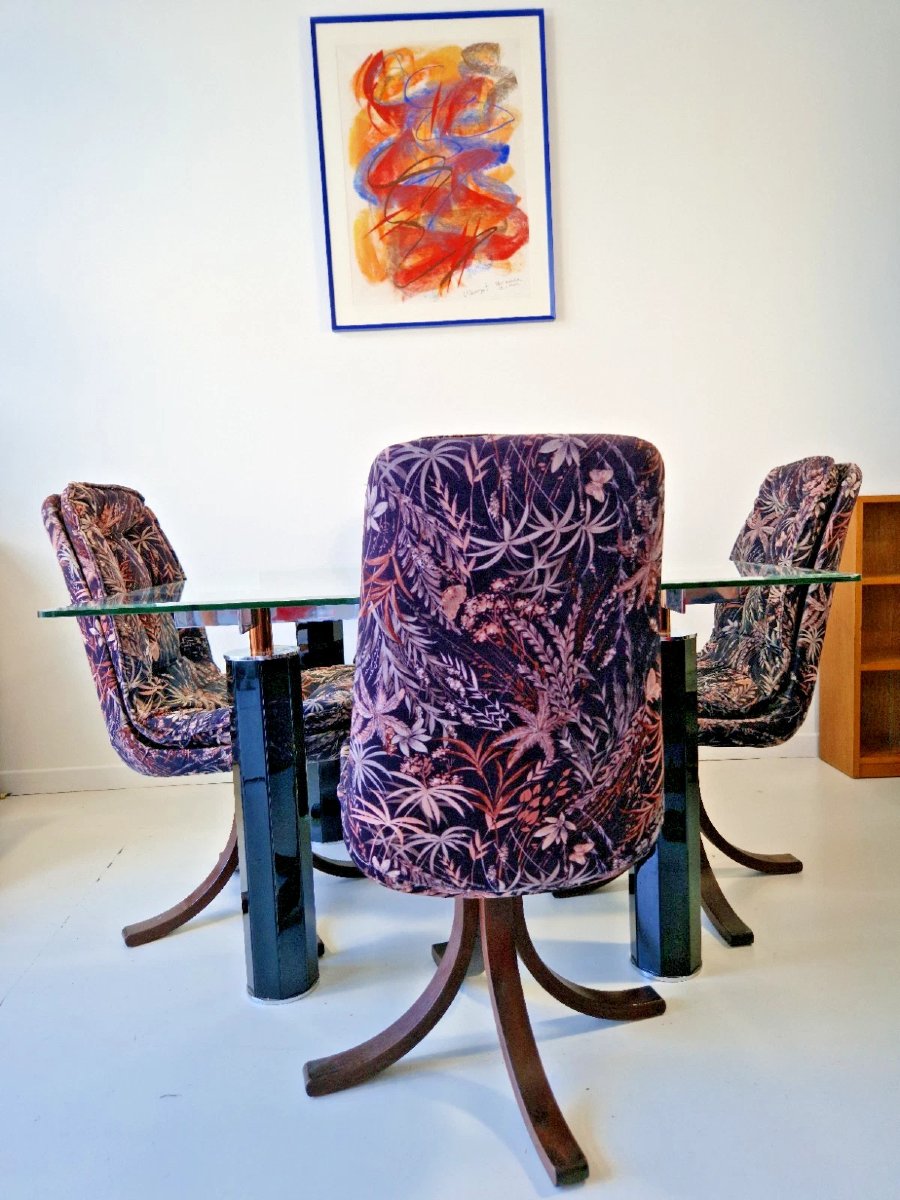 Table de salle à manger vintage italienne en verre trempé des années 1980, style Roche Bobois-photo-2