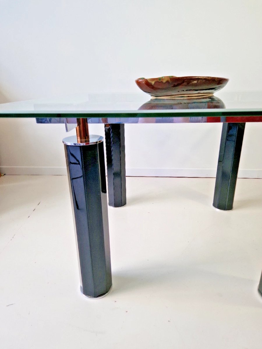 Table de salle à manger vintage italienne en verre trempé des années 1980, style Roche Bobois-photo-3
