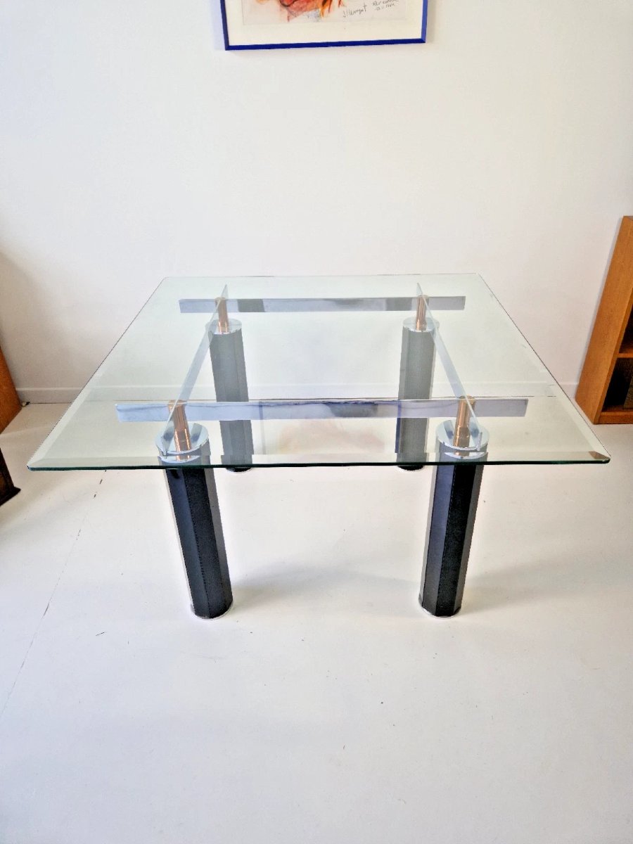 Table de salle à manger vintage italienne en verre trempé des années 1980, style Roche Bobois-photo-4