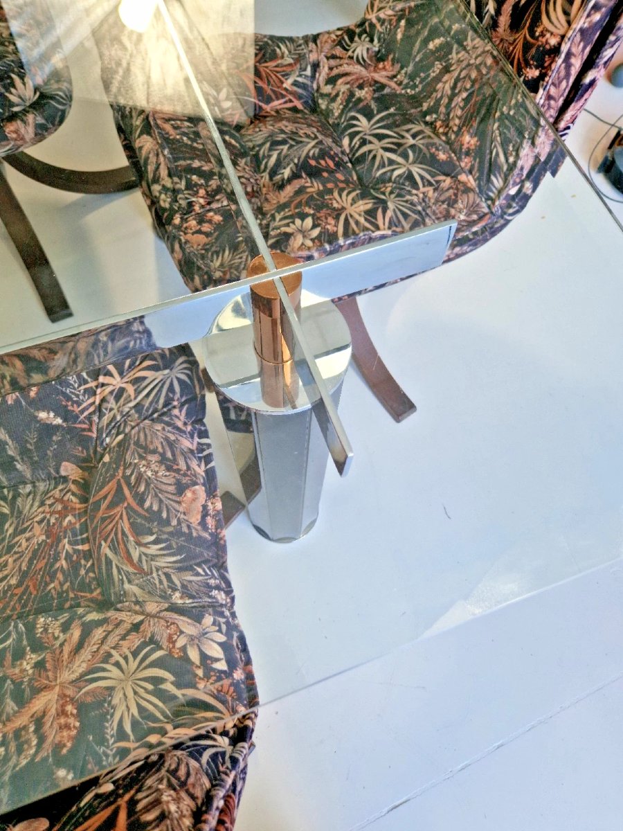 Table de salle à manger vintage italienne en verre trempé des années 1980, style Roche Bobois-photo-5