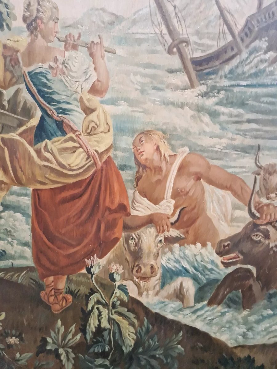 Grande peinture à l'huile ancienne représentant une célèbre tapisserie, œuvre d'art du XIXe -photo-1