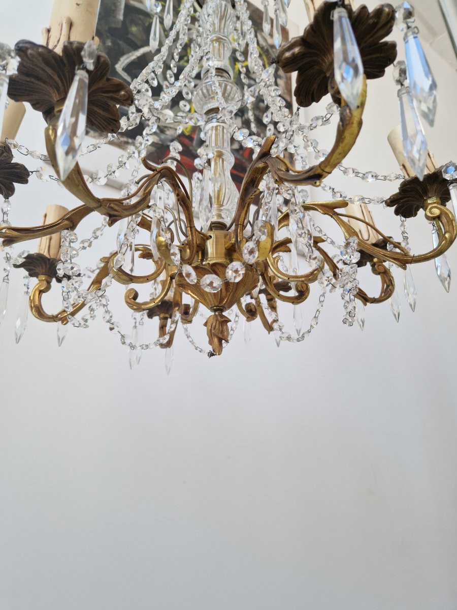 Lustre français ancien avec 6 appliques-photo-2