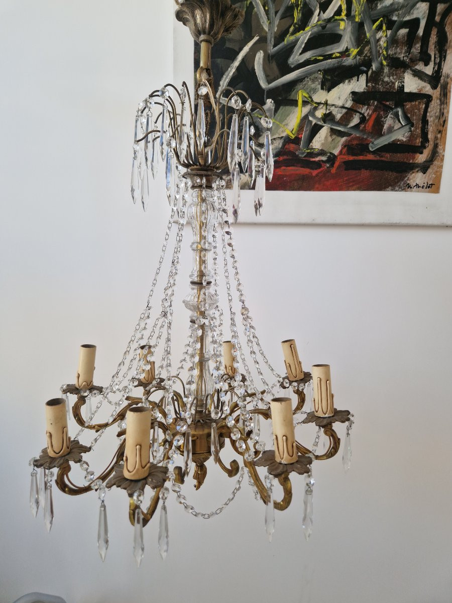Lustre français ancien avec 6 appliques-photo-3