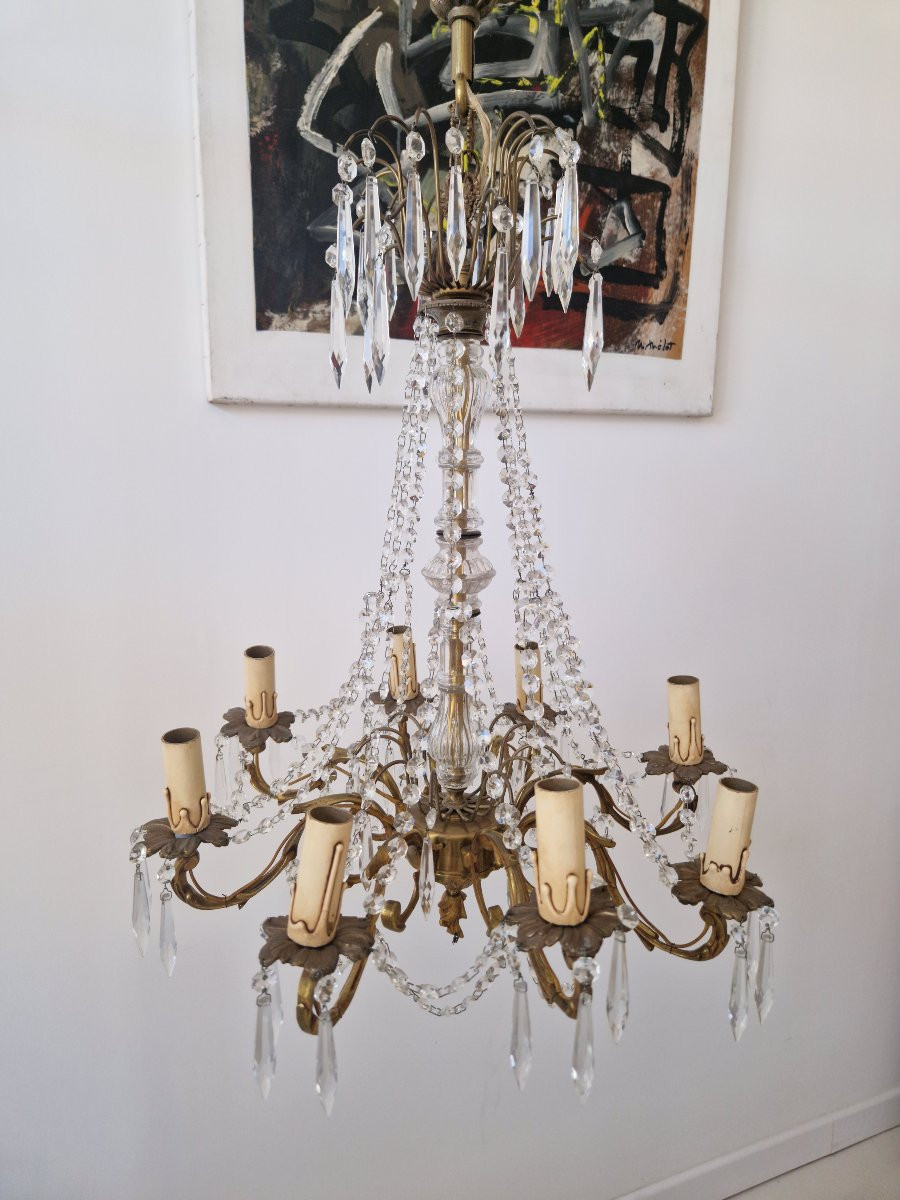 Lustre français ancien avec 6 appliques-photo-4