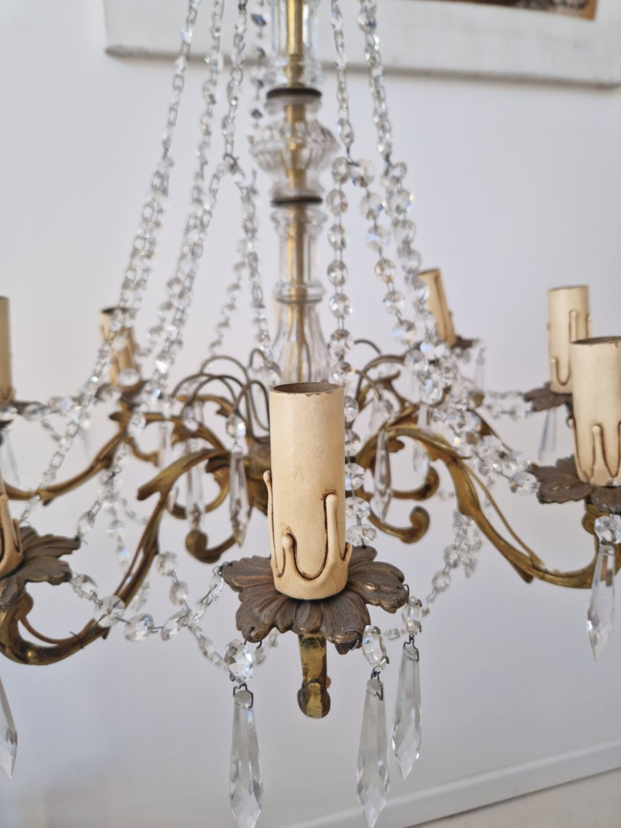 Lustre français ancien avec 6 appliques-photo-2