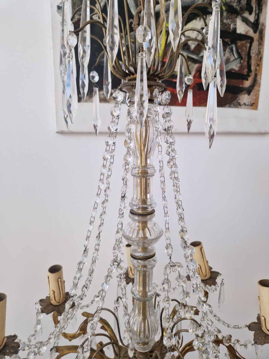 Lustre français ancien avec 6 appliques-photo-3