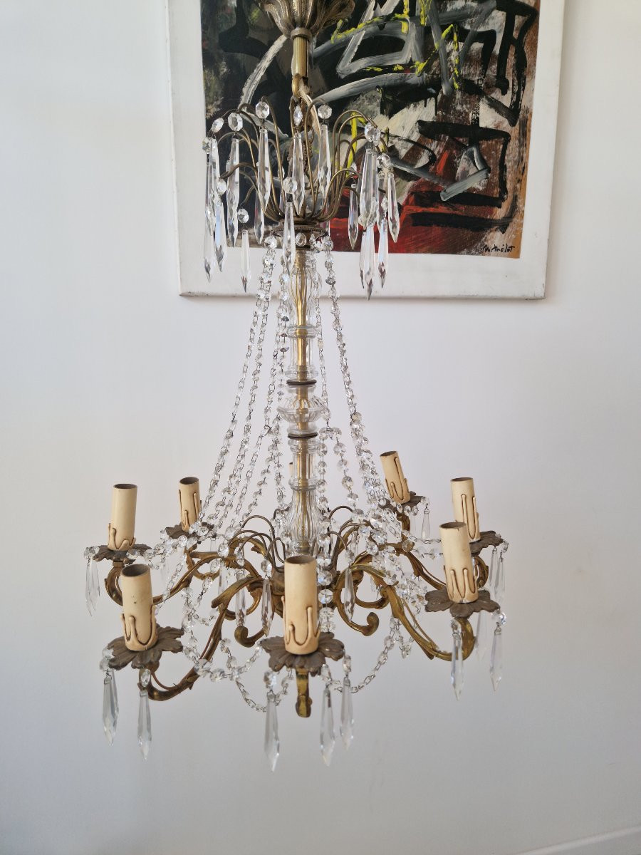 Lustre français ancien avec 6 appliques-photo-4
