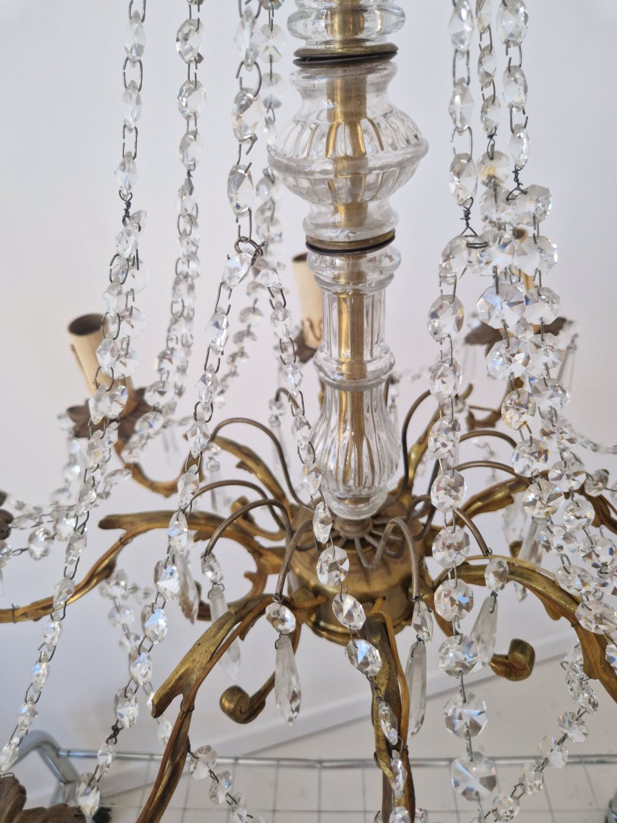Lustre français ancien avec 6 appliques-photo-5