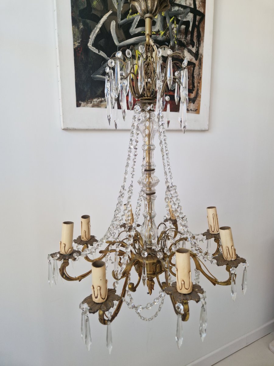 Lustre français ancien avec 6 appliques-photo-6