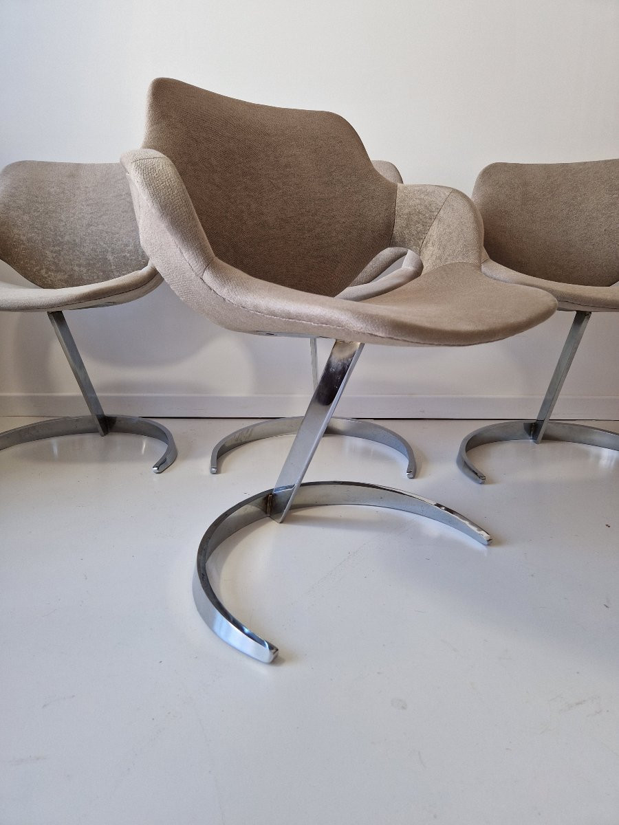 Set Of 4 Cantilever Dining Chairs In The Sphinx Style, Signed Boris Tabacoff, Ann.-photo-2