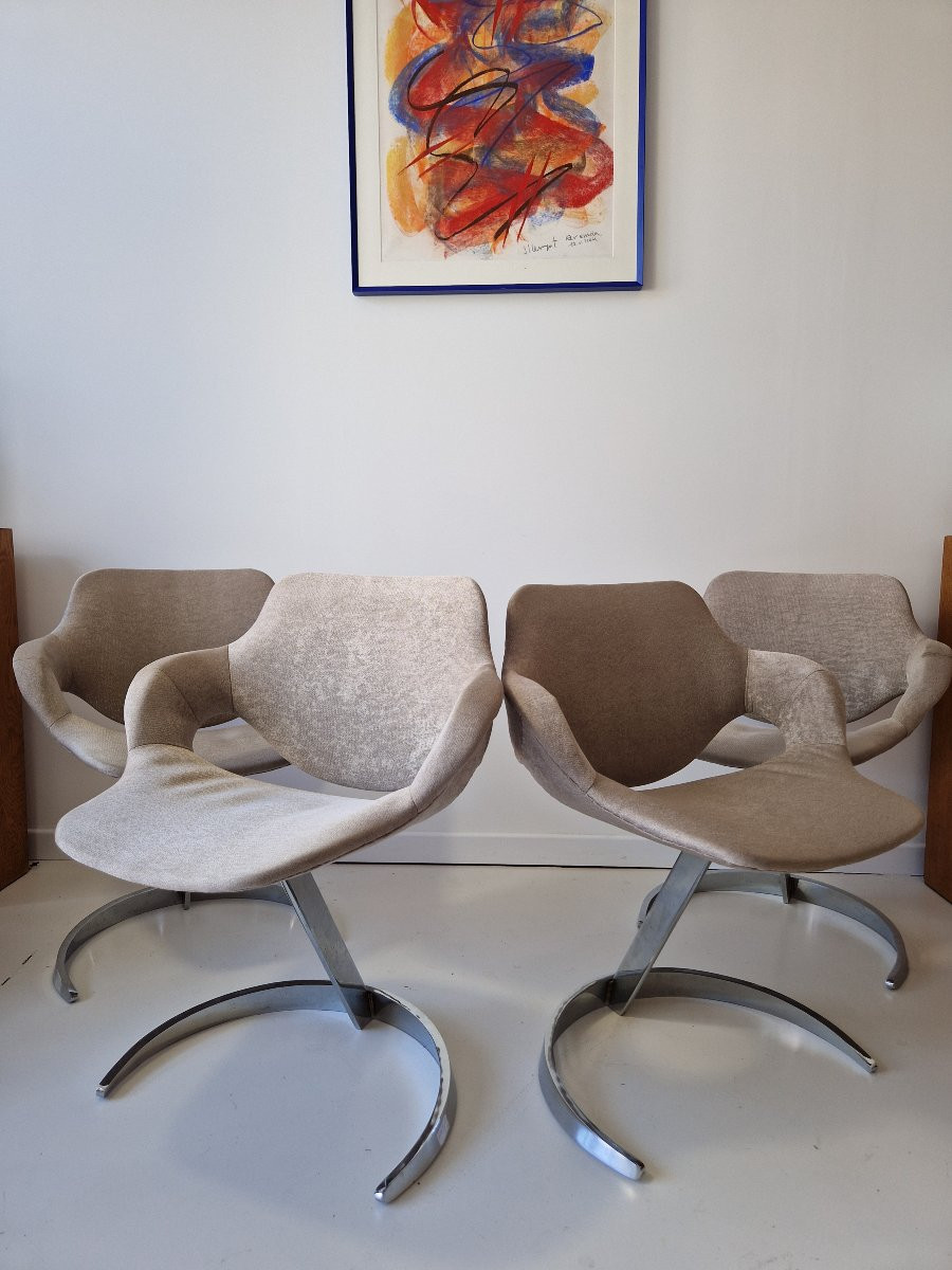 Set Of 4 Cantilever Dining Chairs In The Sphinx Style, Signed Boris Tabacoff, Ann.-photo-5