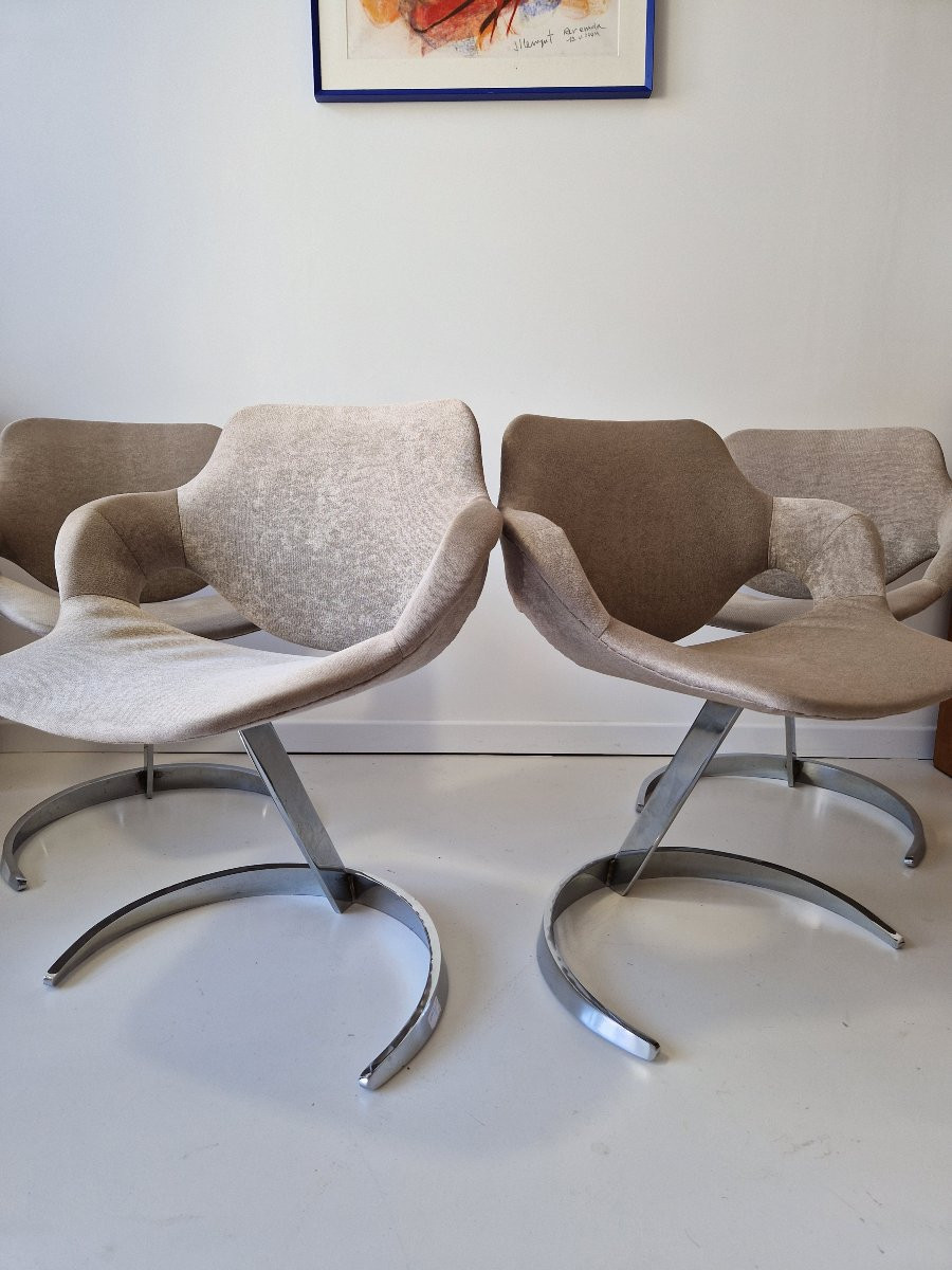 Set Of 4 Cantilever Dining Chairs In The Sphinx Style, Signed Boris Tabacoff, Ann.-photo-6