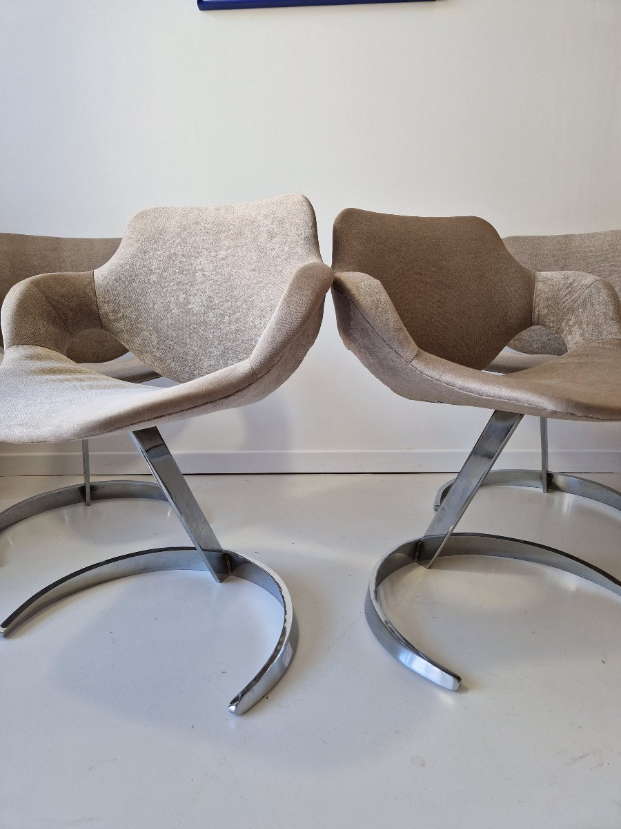Set Of 4 Cantilever Dining Chairs In The Sphinx Style, Signed Boris Tabacoff, Ann.-photo-7