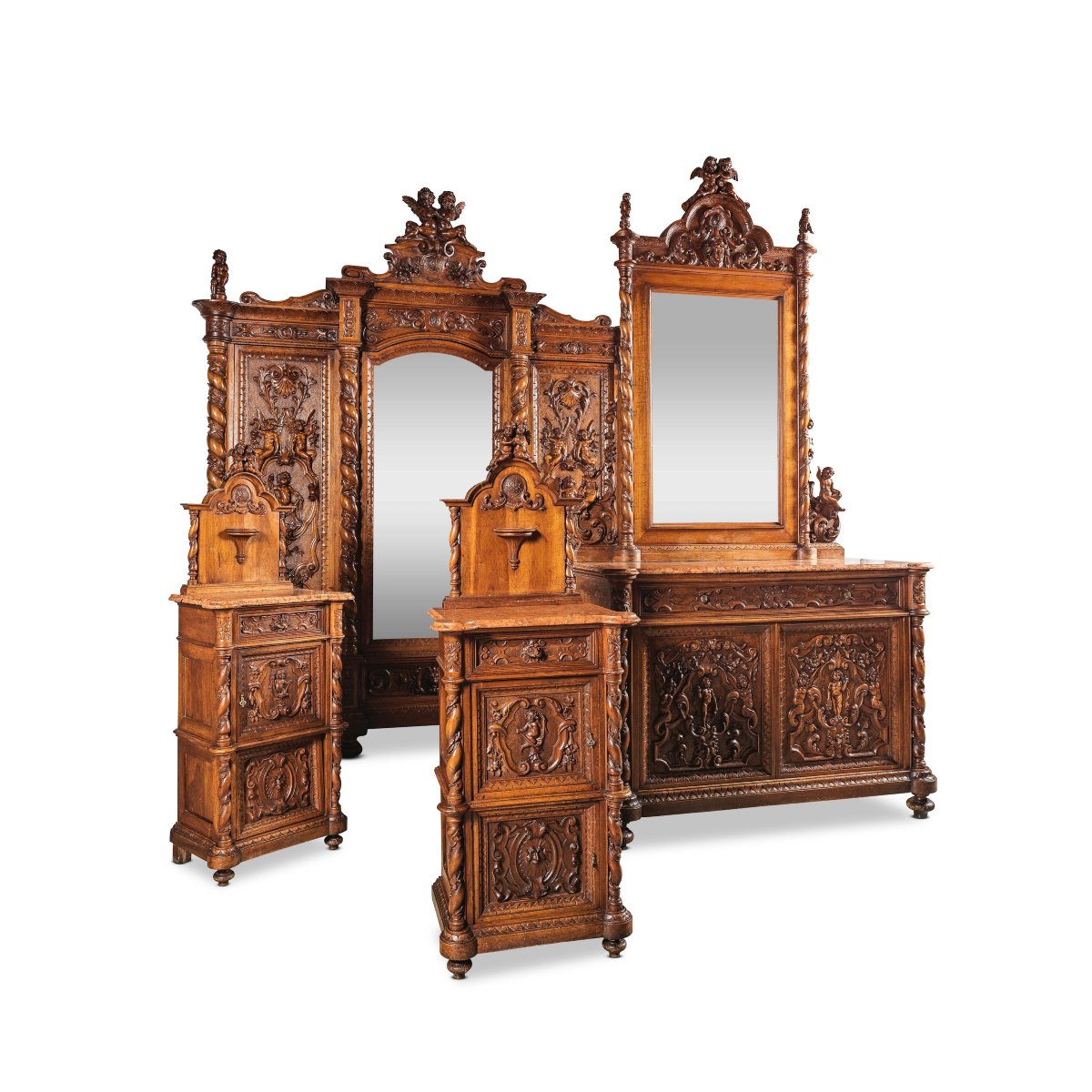 Antique Italian Renaissance Bedroom Set Attr Luigi Frullini 19th Century Chateau-photo-3