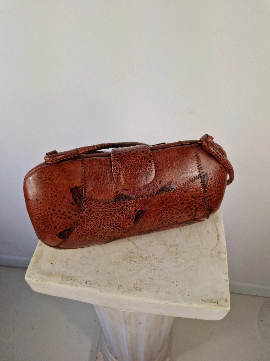 Sac vintage Yves Saint Laurent (YSL) en cuir à patchwork papillon 1970-photo-2