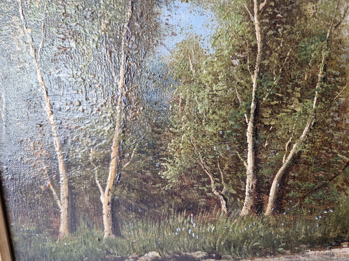 Peinture à l'huile ancienne du XIXe siècle, paysage signé Lambert-photo-2