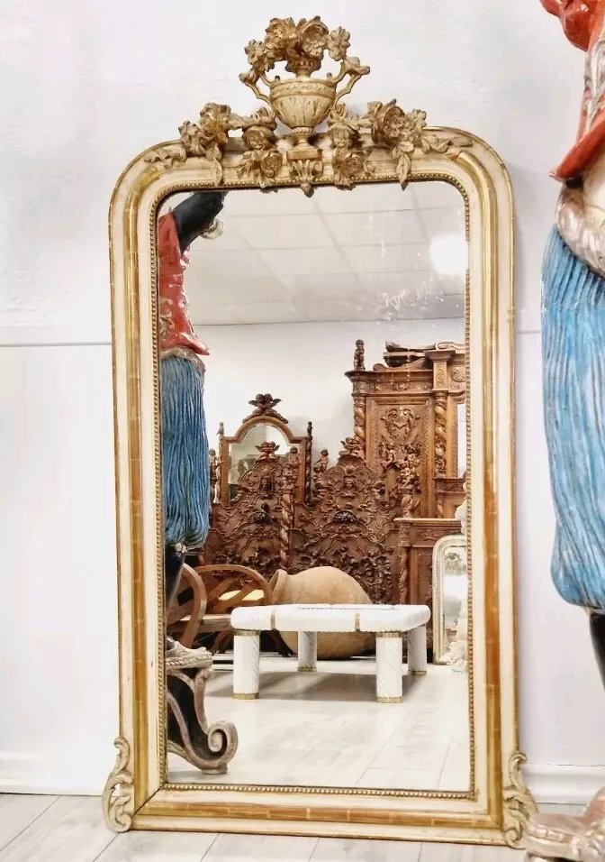 Miroir ancien français du XIXe siècle, style Louis XV