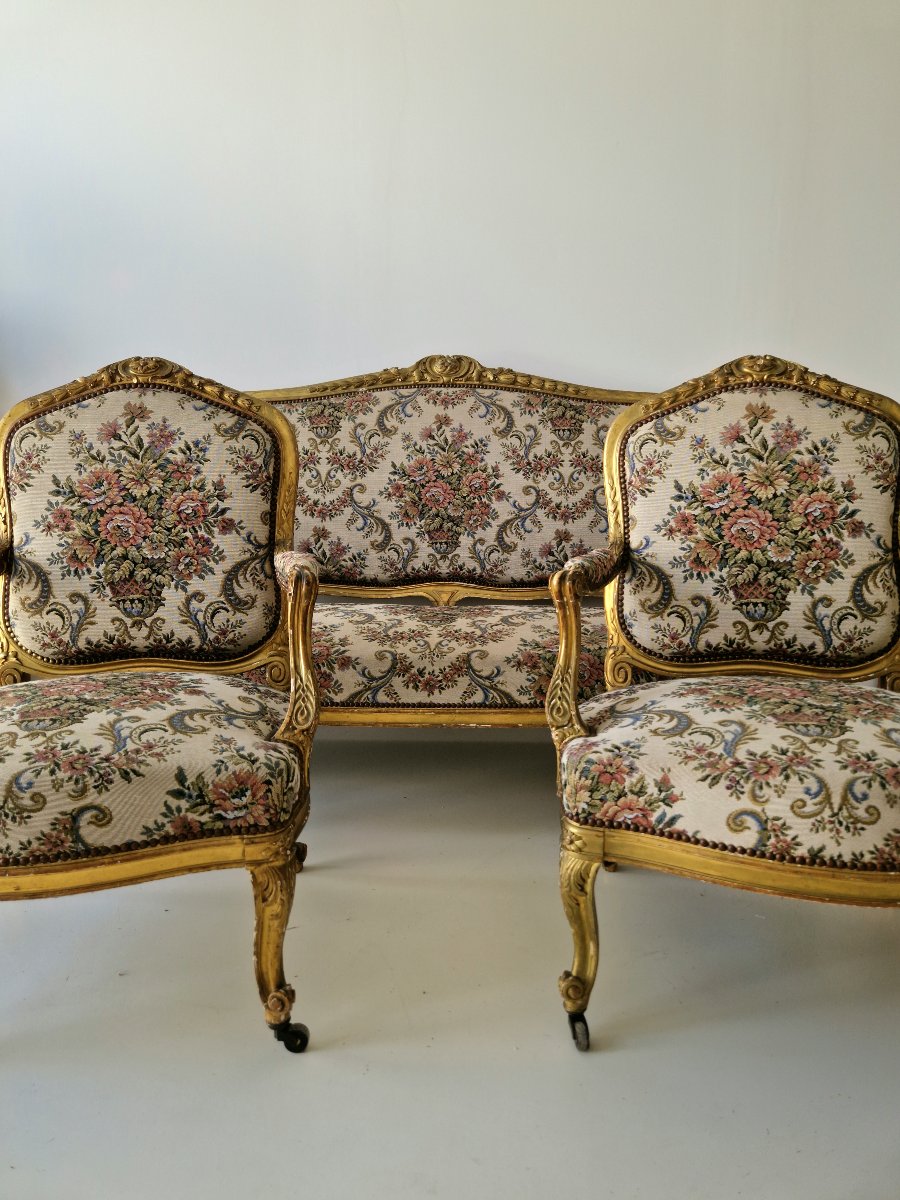 Ensemble de salon ancien français (canapé et fauteuils) – 5 pièces – XIXe siècle – Provenance :-photo-4