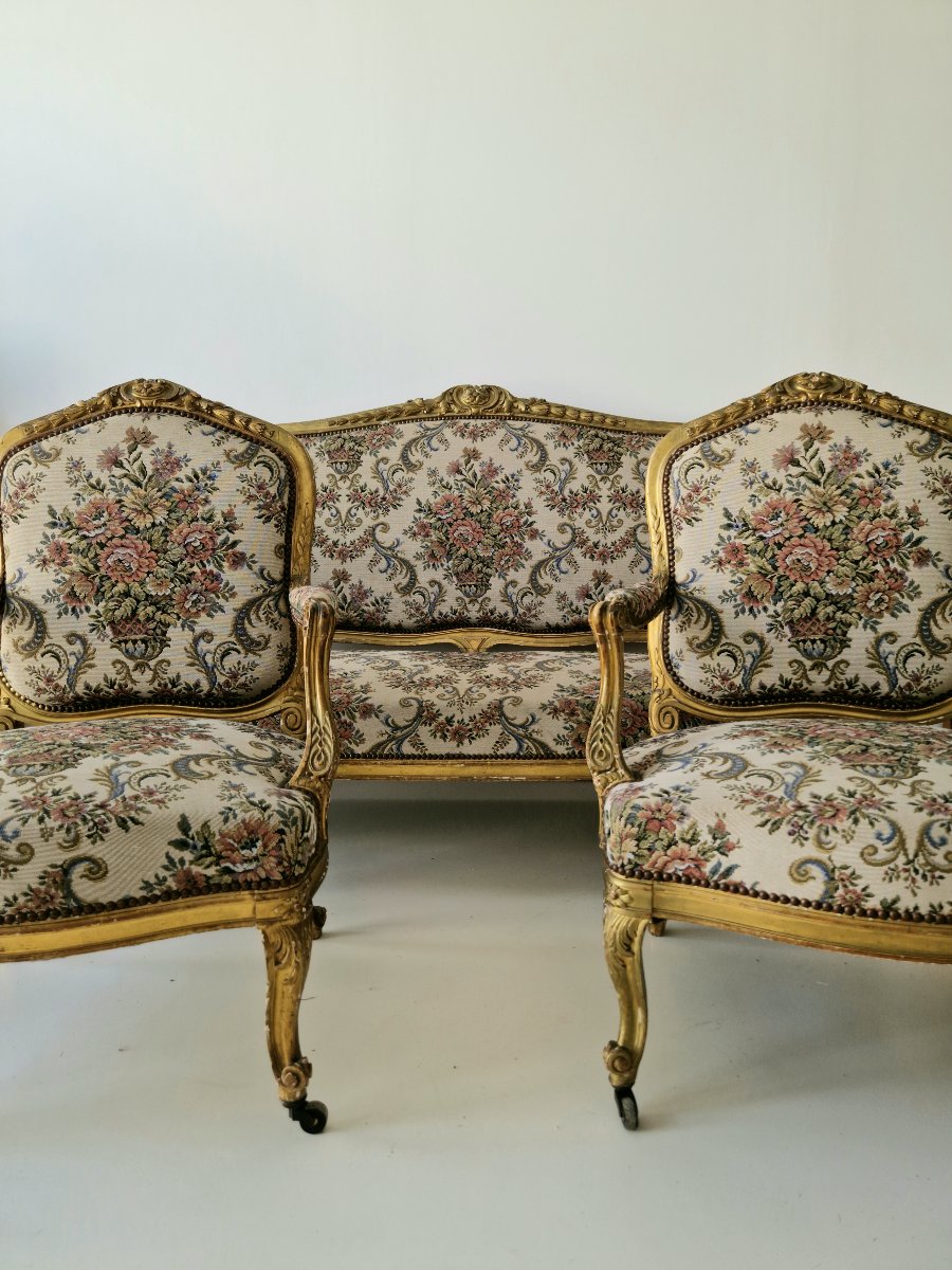 Ensemble de salon ancien français (canapé et fauteuils) – 5 pièces – XIXe siècle – Provenance :-photo-1