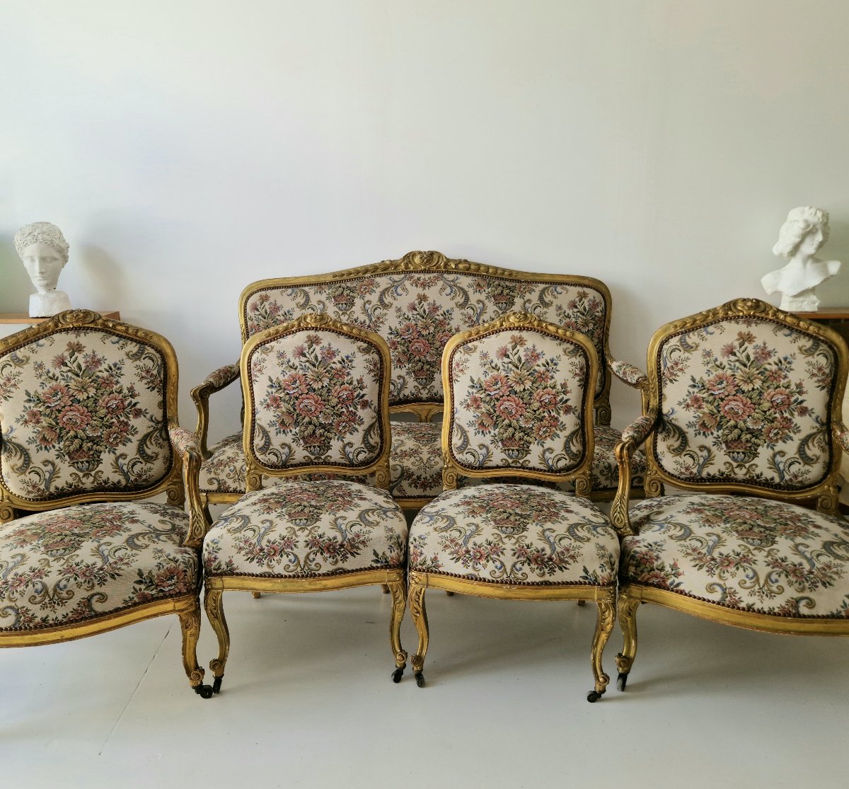 Ensemble de salon ancien français (canapé et fauteuils) – 5 pièces – XIXe siècle – Provenance :-photo-4