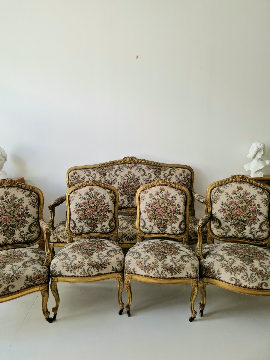 Ensemble de salon ancien français (canapé et fauteuils) – 5 pièces – XIXe siècle – Provenance :-photo-5