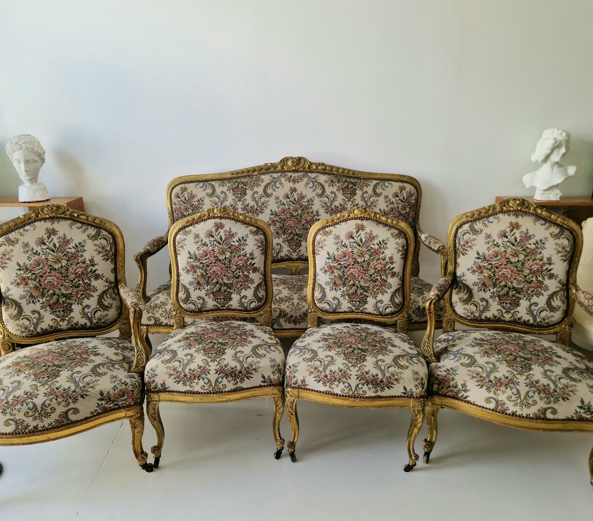 Ensemble de salon ancien français (canapé et fauteuils) – 5 pièces – XIXe siècle – Provenance :-photo-6